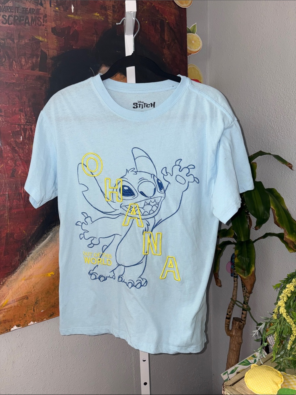 Blue Stitch 'Ohana' Graphic Tee Size XS Oversized